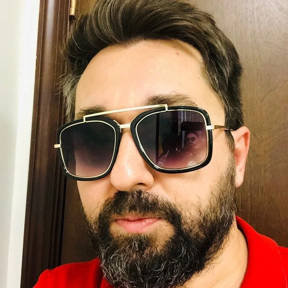 Designer‎ Oversized Square Pilot Sunglasses Metal Bar Retro Men Lentes Gafas New